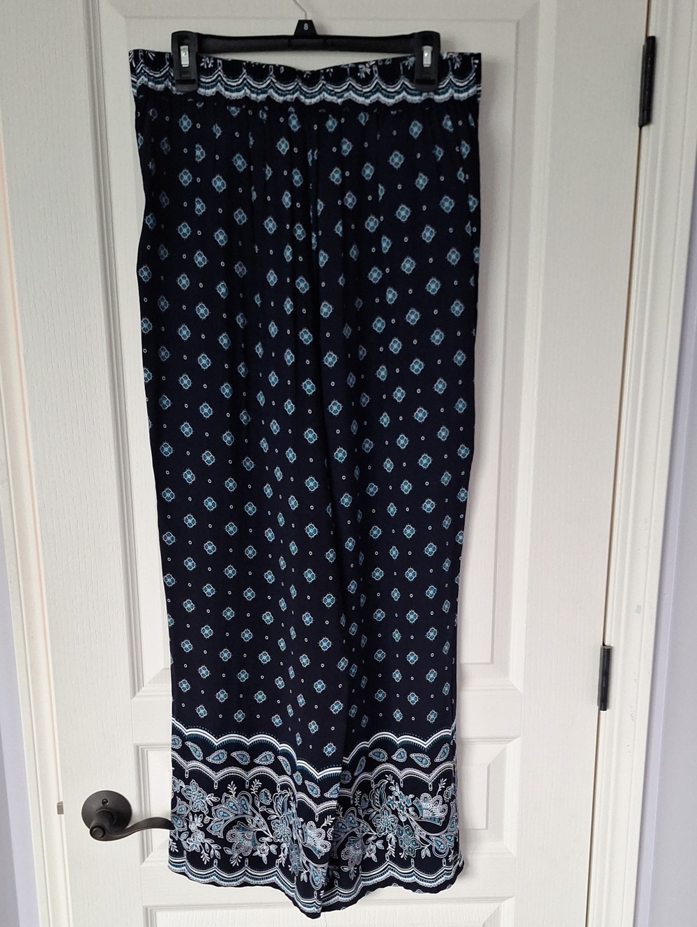Navy Blue Printed Wide-Leg Lounge Pants - Picture 4 of 4